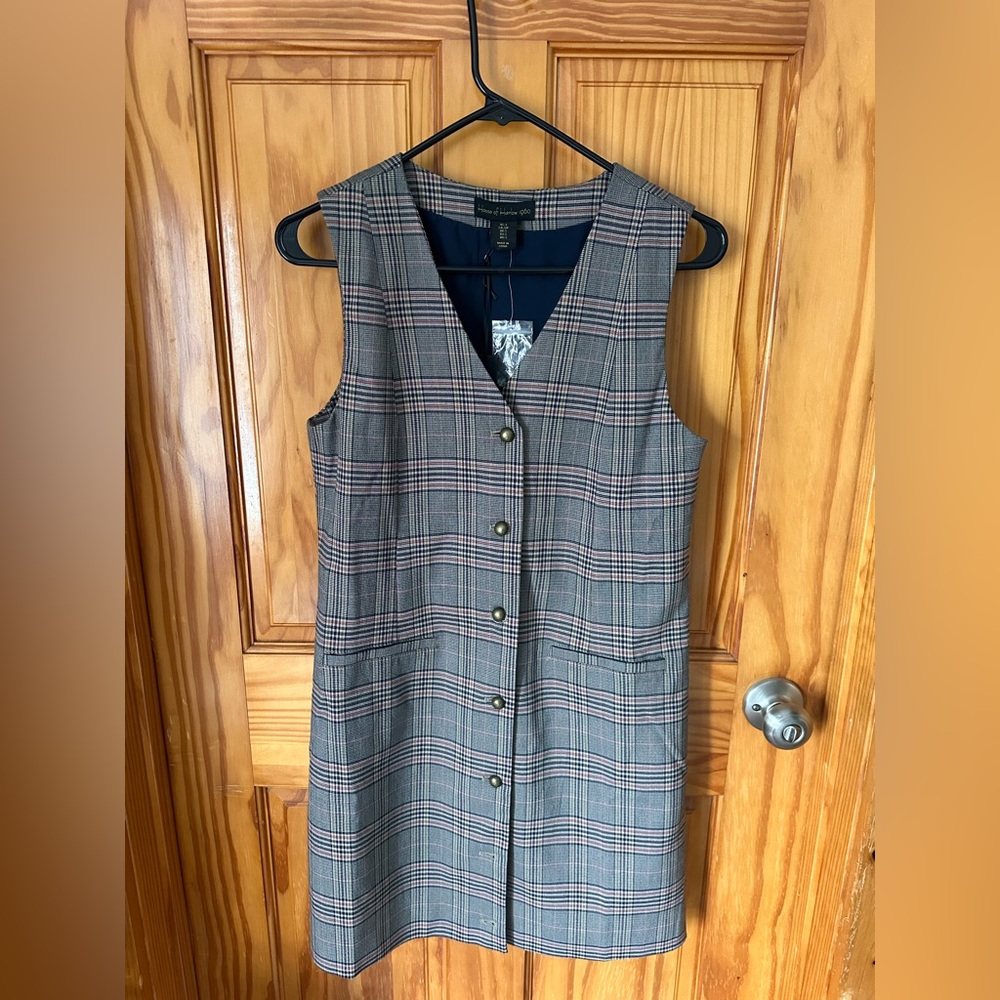 NWT house of Harlow 1960 Plaid Button-Front Sleeveless Tunic Dress - Picture 5 of 11